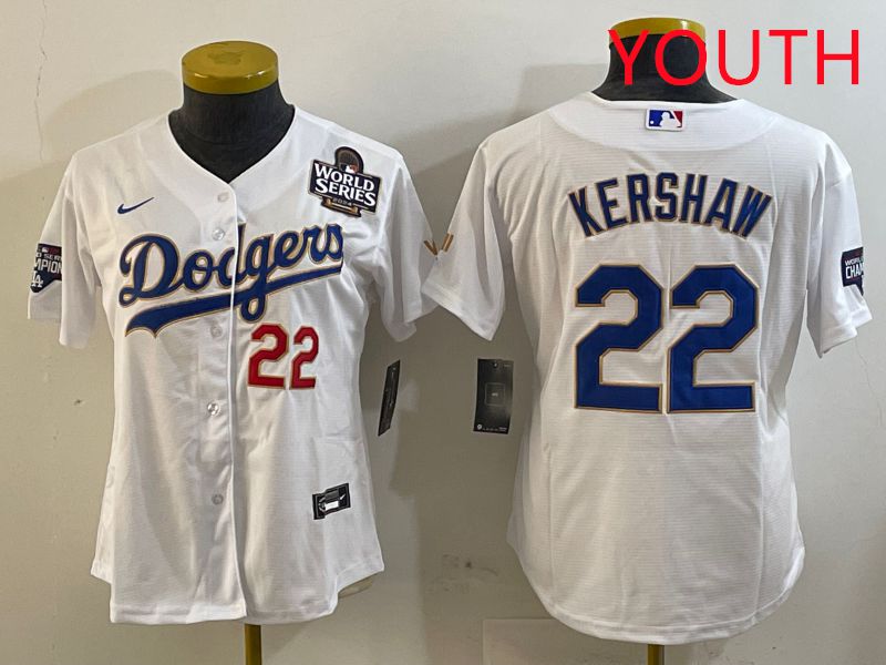 Youth Los Angeles Dodgers #22 Kershaw White Gold Game 2025 Nike MLB Jersey style 7